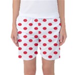Polka Dots - Alizarin Red on White Women s Basketball Shorts