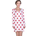 Polka Dots - Alizarin Red on White Long Sleeve Nightdress