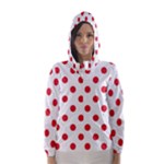 Polka Dots - Alizarin Red on White Hooded Wind Breaker (Women)