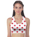 Polka Dots - Alizarin Red on White Women s Sports Bra