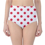 Polka Dots - Alizarin Red on White High-Waist Bikini Bottoms