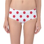 Polka Dots - Alizarin Red on White Mid-Waist Bikini Bottoms