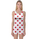 Polka Dots - Alizarin Red on White One Piece Boyleg Swimsuit