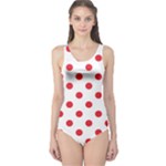 Polka Dots - Alizarin Red on White One Piece Swimsuit