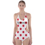 Polka Dots - Alizarin Red on White Cut-Out One Piece Swimsuit