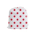 Polka Dots - Alizarin Red on White Drawstring Pouch (L)