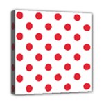 Polka Dots - Alizarin Red on White Mini Canvas 8  x 8  (Stretched)