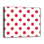 Polka Dots - Alizarin Red on White Canvas 14  x 11  (Stretched)