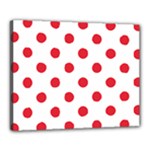 Polka Dots - Alizarin Red on White Canvas 20  x 16  (Stretched)