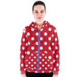 Polka Dots - White on Fire Engine Red Women s Zipper Hoodie