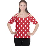 Polka Dots - White on Fire Engine Red Women s Cutout Shoulder Tee