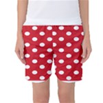 Polka Dots - White on Fire Engine Red Women s Basketball Shorts