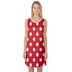 Polka Dots - White on Fire Engine Red Sleeveless Satin Nightdress