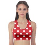 Polka Dots - White on Fire Engine Red Women s Sports Bra