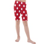 Polka Dots - White on Fire Engine Red Kid s Mid Length Swim Shorts