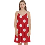 Polka Dots - White on Fire Engine Red Women s Reversible Sports Bra with Border