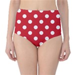 Polka Dots - White on Fire Engine Red High-Waist Bikini Bottoms