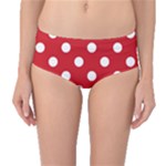 Polka Dots - White on Fire Engine Red Mid-Waist Bikini Bottoms