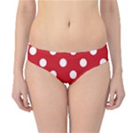 Polka Dots - White on Fire Engine Red Hipster Bikini Bottoms