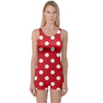 Polka Dots - White on Fire Engine Red One Piece Boyleg Swimsuit