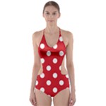 Polka Dots - White on Fire Engine Red Cut-Out One Piece Swimsuit