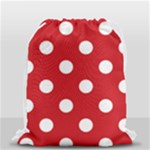 Polka Dots - White on Fire Engine Red Drawstring Bag (Small)