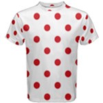 Polka Dots - Fire Engine Red on White Men s Cotton Tee
