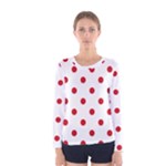 Polka Dots - Fire Engine Red on White Women s Long Sleeve T-shirt