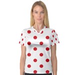 Polka Dots - Fire Engine Red on White Women s V-Neck Sport Mesh Tee