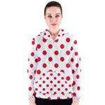 Polka Dots - Fire Engine Red on White Women s Zipper Hoodie