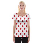 Polka Dots - Fire Engine Red on White Women s Cap Sleeve Top