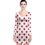 Polka Dots - Fire Engine Red on White Long Sleeve Bodycon Dress