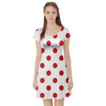 Polka Dots - Fire Engine Red on White Short Sleeve Skater Dress