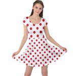 Polka Dots - Fire Engine Red on White Cap Sleeve Dress