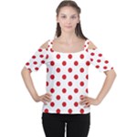 Polka Dots - Fire Engine Red on White Women s Cutout Shoulder Tee