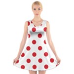 Polka Dots - Fire Engine Red on White V-Neck Sleeveless Dress