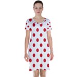 Polka Dots - Fire Engine Red on White Short Sleeve Nightdress