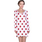 Polka Dots - Fire Engine Red on White Long Sleeve Nightdress
