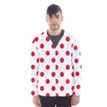 Polka Dots - Fire Engine Red on White Hooded Wind Breaker (Men)