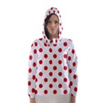 Polka Dots - Fire Engine Red on White Hooded Wind Breaker (Women)
