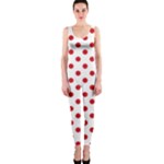 Polka Dots - Fire Engine Red on White OnePiece Catsuit
