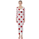 Polka Dots - Fire Engine Red on White Long Sleeve Catsuit