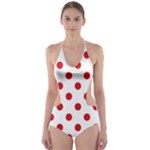 Polka Dots - Fire Engine Red on White Cut-Out One Piece Swimsuit
