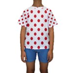 Polka Dots - Fire Engine Red on White Kid s Short Sleeve Swimwear