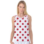 Polka Dots - Fire Engine Red on White Women s Basketball Tank Top