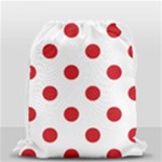 Polka Dots - Fire Engine Red on White Drawstring Bag (Small)