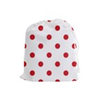 Polka Dots - Fire Engine Red on White Drawstring Pouch (L)