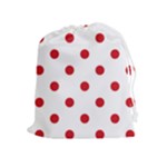 Polka Dots - Fire Engine Red on White Drawstring Pouch (XL)