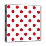 Polka Dots - Fire Engine Red on White Mini Canvas 8  x 8  (Stretched)