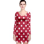 Polka Dots - White on Cardinal Red Long Sleeve Bodycon Dress